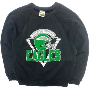 Vintage 90s Philadelphia Eagles NFL Black Raglan Crewneck Sweatshirt Made In USA